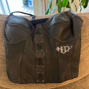 Small Harley Davidson tank top. Leather with laces up front.